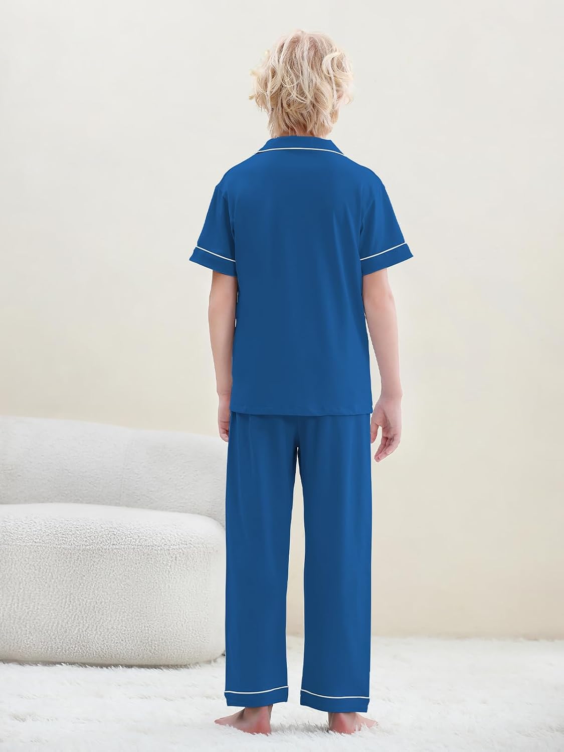 Umeyda Boys 100% Cotton Pajamas Short Sleeve and Long Pants 2-Piece PJ Set