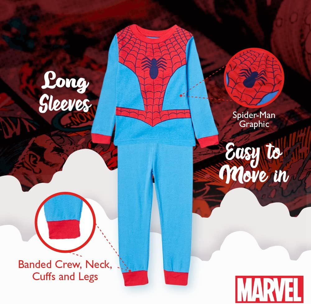 Marvel Boys' 6-piece Snug-fit Cotton Pajama Set, Soft & Cute for Kids, Comfortable Nightwear
