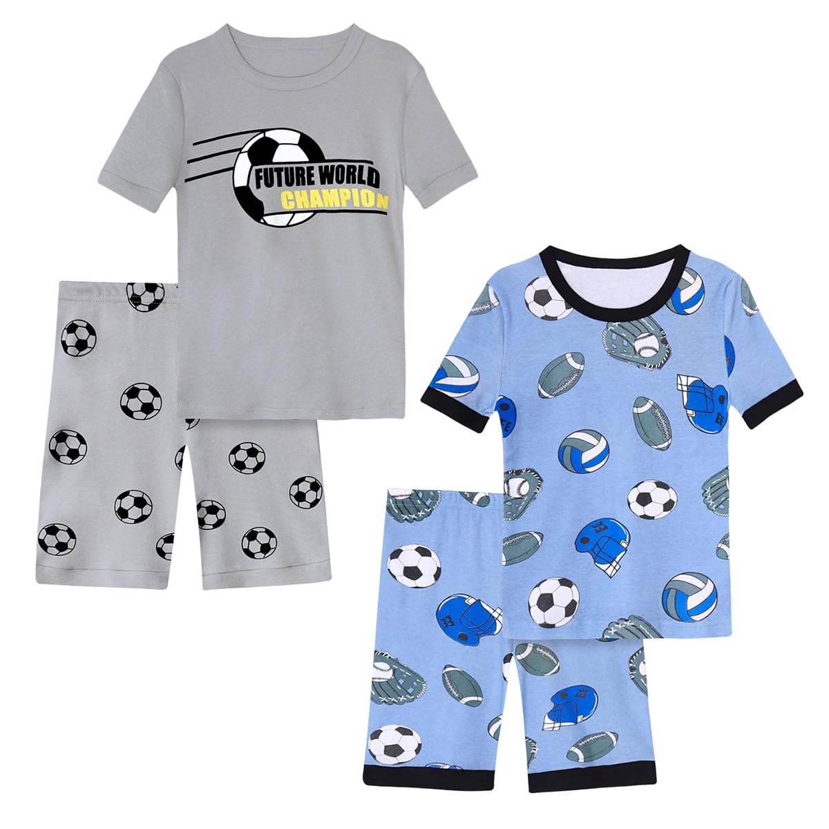 Boys Pajama Set, 4-Piece Cotton Pajamas Short Summer PJs Kids Sleepwear