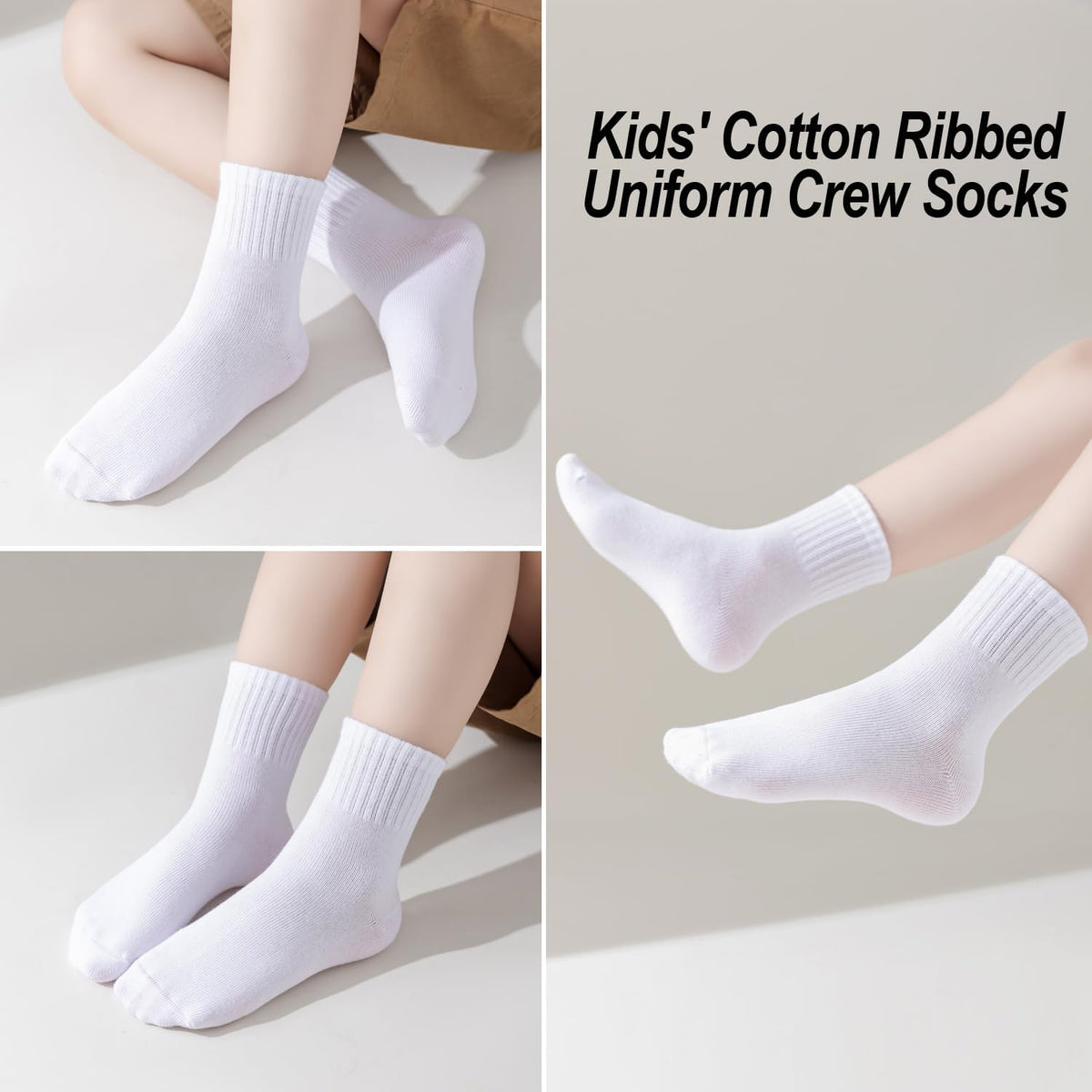 EPEIUS Kids Crew Socks Seamless Cotton Dress Socks for Boys Girls 1-15Y