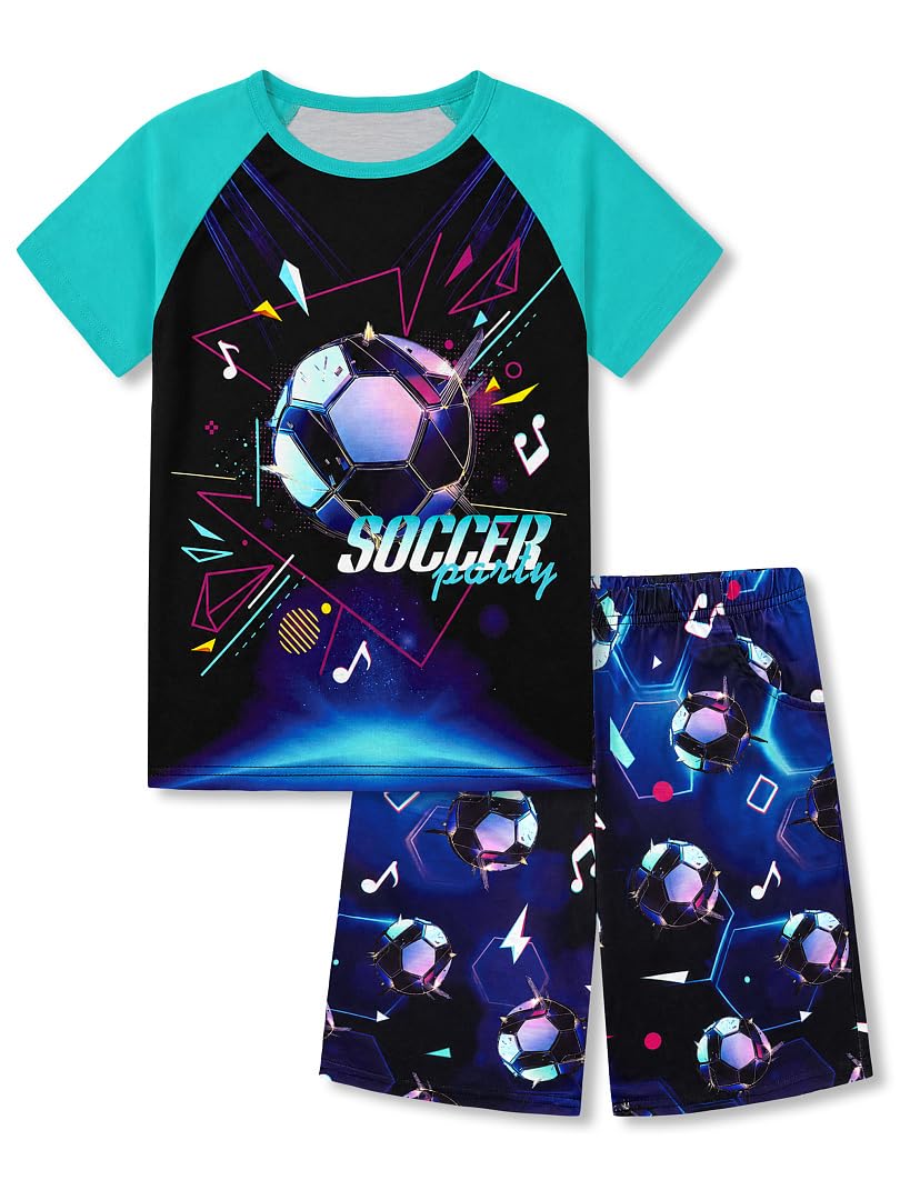 Beezizac Boys Summer Pajamas, Short-Sleeve 2-Piece Sleepwear, Sizes 6-18