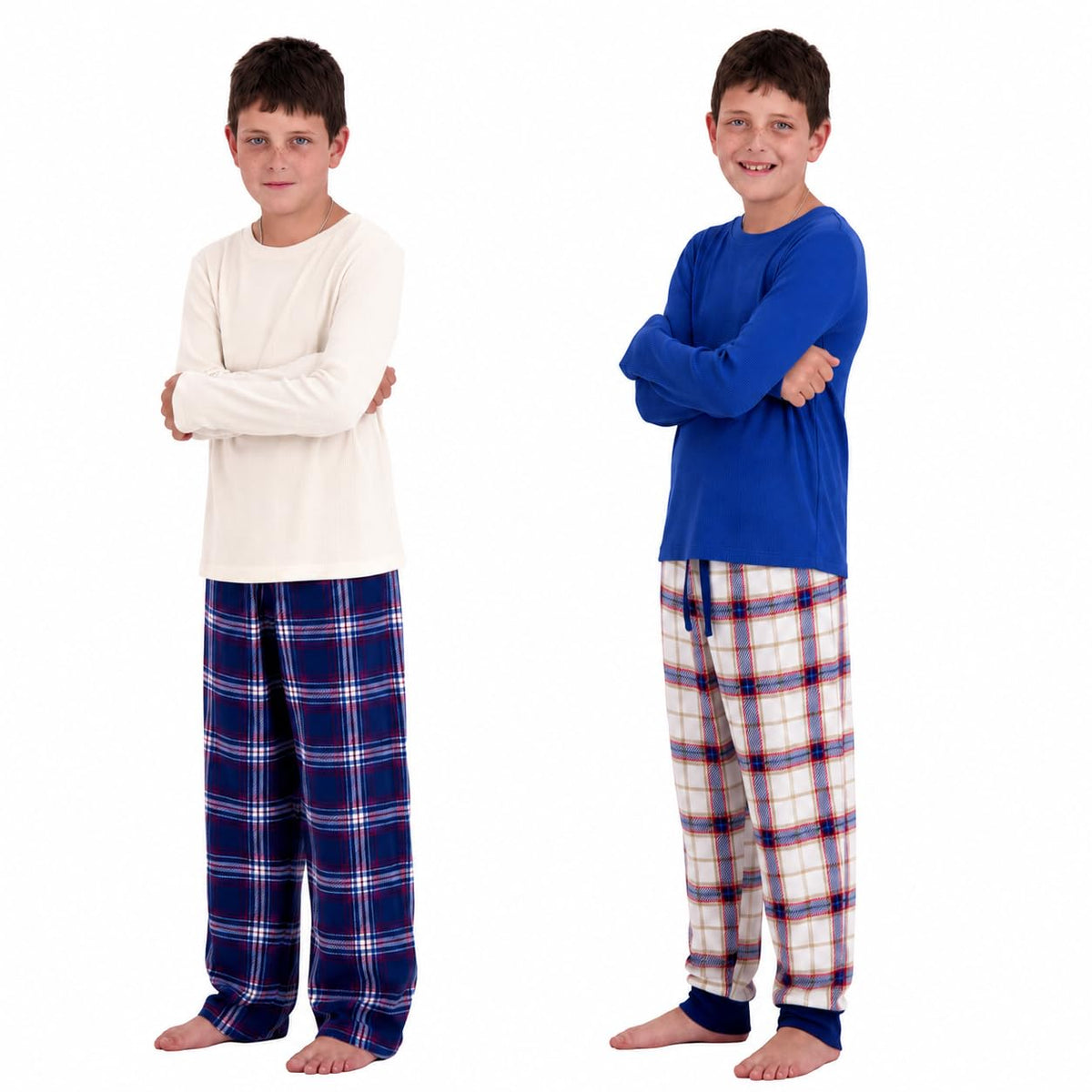 US Angels Boys Pajamas Set | 4-Piece Long Sleeve & Fleece Pants | Soft Warm Sleepwear Pjs for Kids & Teens