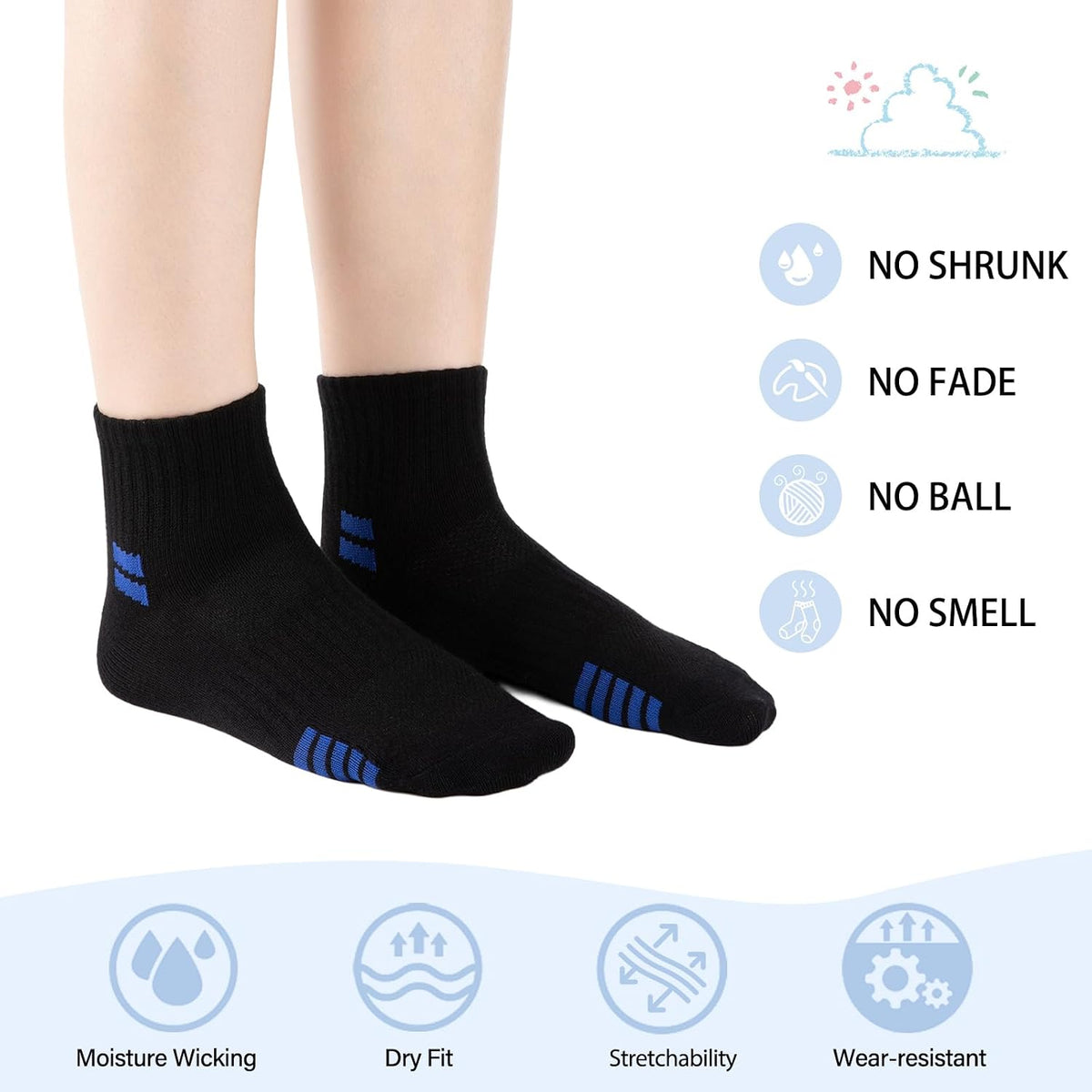 Comfoex 10 Pairs Boys Socks Quarter Athletic Socks Cotton Socks For Kids 8-10 4-6 6-8 Years Old
