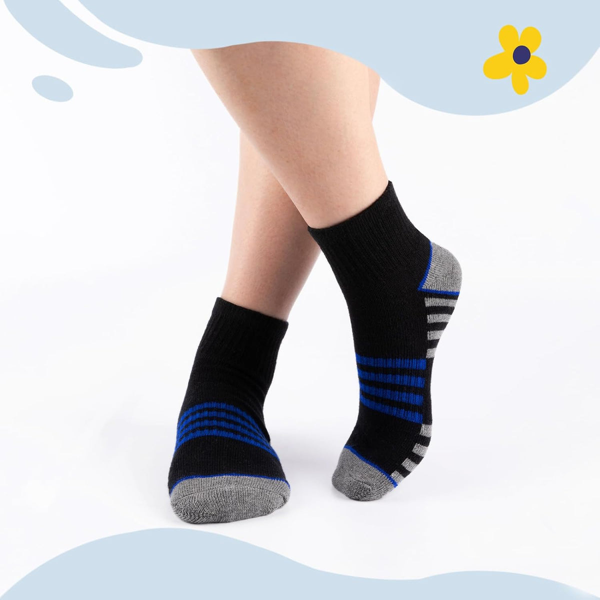 Comfoex Boys Athletic Quarter Socks - Ankle Sports Socks With Cushioned Sole - 6 Pairs, Sizes 4-6, 6-8, 8-10 Years Old