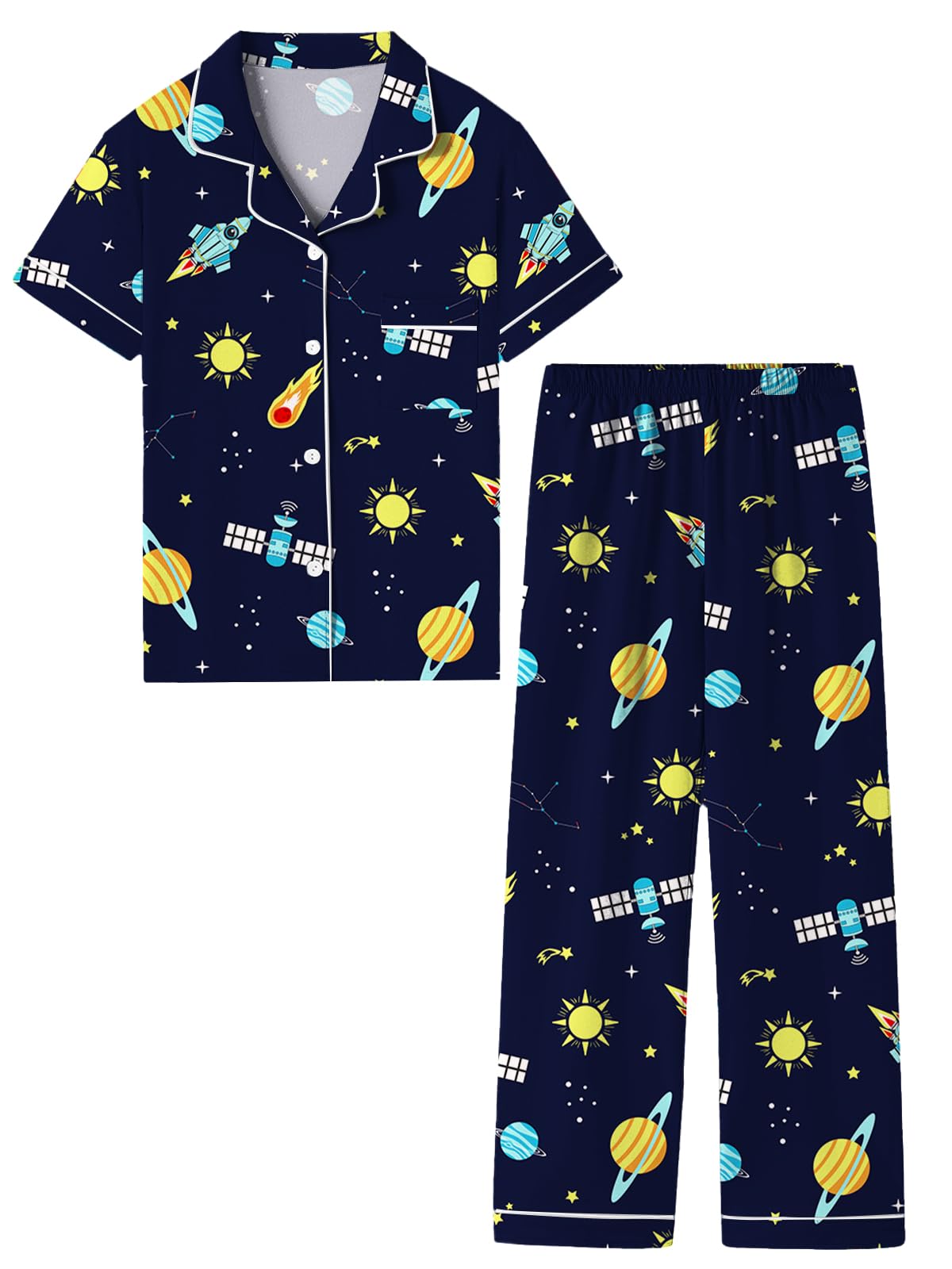 Umeyda Boys 100% Cotton Pajamas Short Sleeve and Long Pants 2-Piece PJ Set