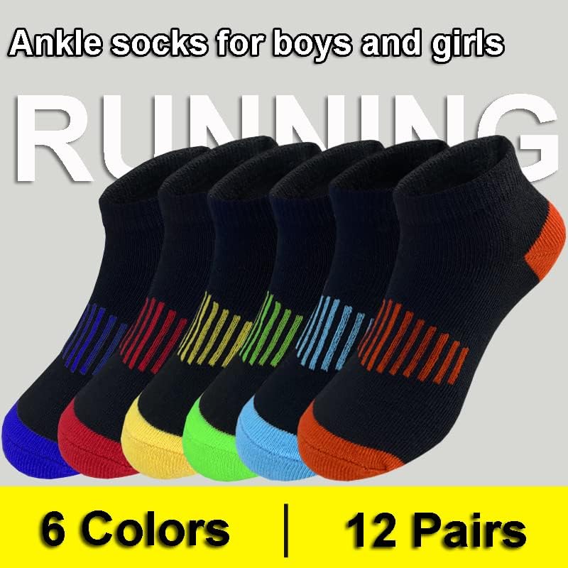 Boy Socks 12 Pairs Ankle Socks Boys Low Cut Ankle Athletic Cotton Sock For Little Big Kids