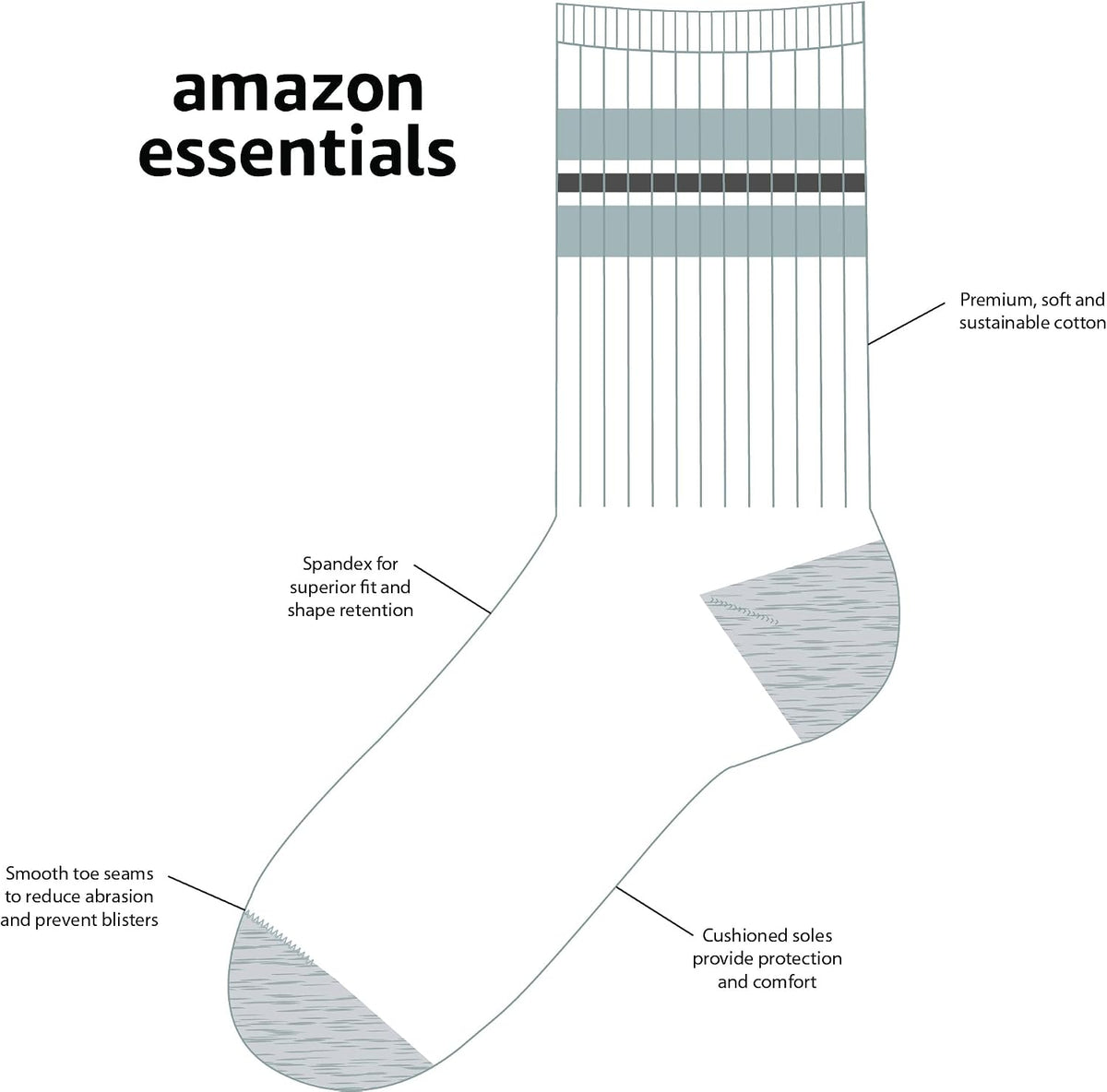 Amazon Essentials Boys and Toddlers' Cushioned Athletic Crew Sports Socks for School Kids, 10 Pairs