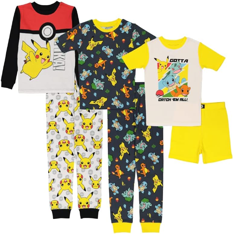 Pokémon Boys' 6-piece Snug-fit Cotton Pajama Set, Matching Pajamas