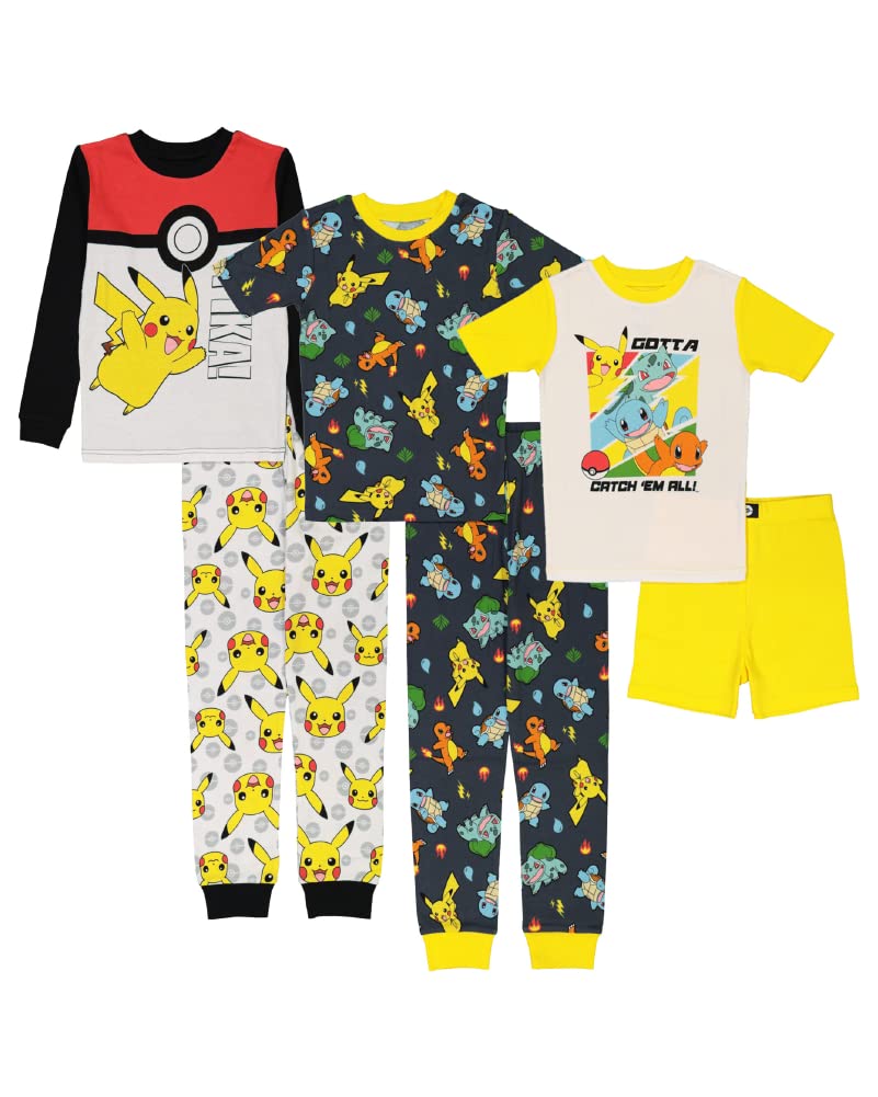 Pokémon Boys' 6-piece Snug-fit Cotton Pajama Set, Matching Pajamas