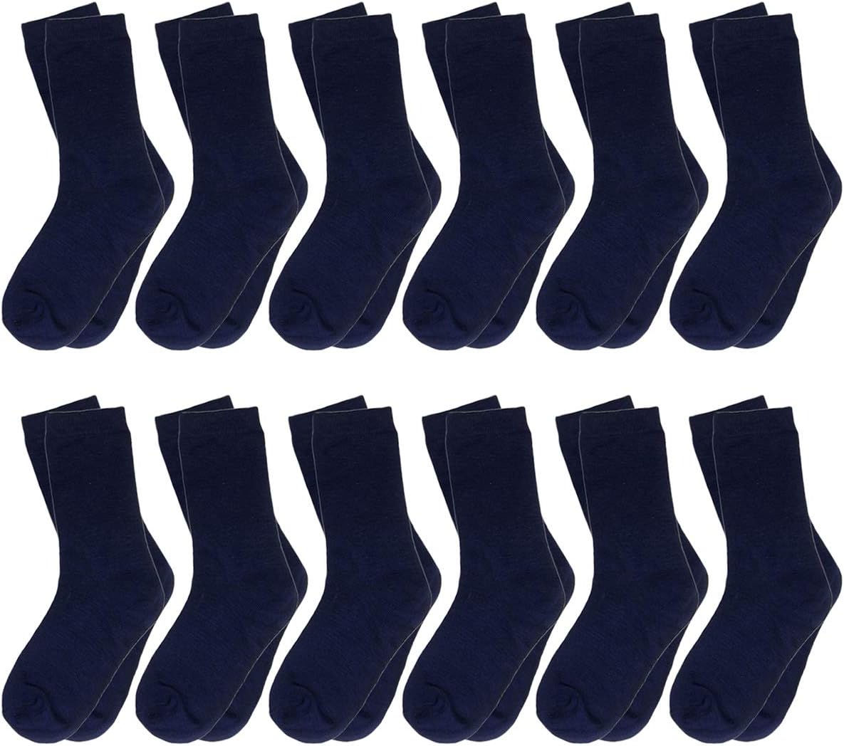 Falari 12-Pack Boy Toddler Kids Cotton Crew Socks, Casual Athletic Dress Socks
