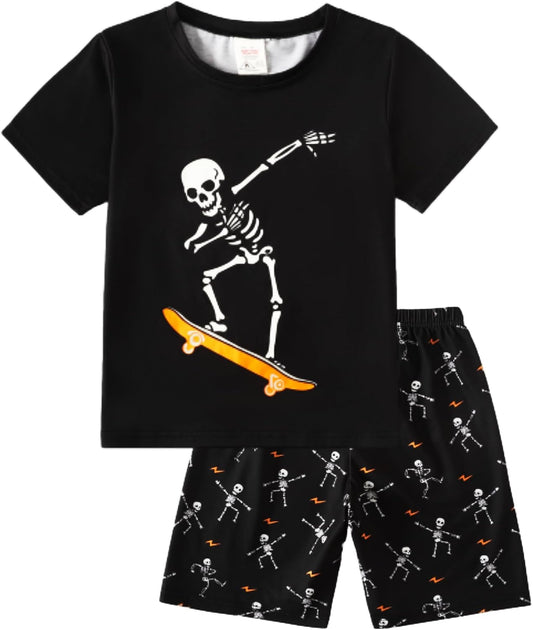 MyFav Boys Pajamas Sets Glow in Dark Summer Short Sleeve Sleepwear Skull Kids Pjs