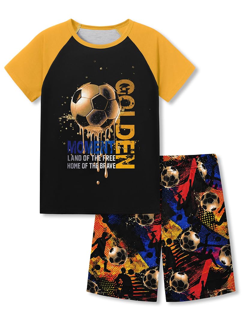 Beezizac Boys Pajamas, Teal & Navy Face Short-Sleeve and Shorts, Sizes 6-18