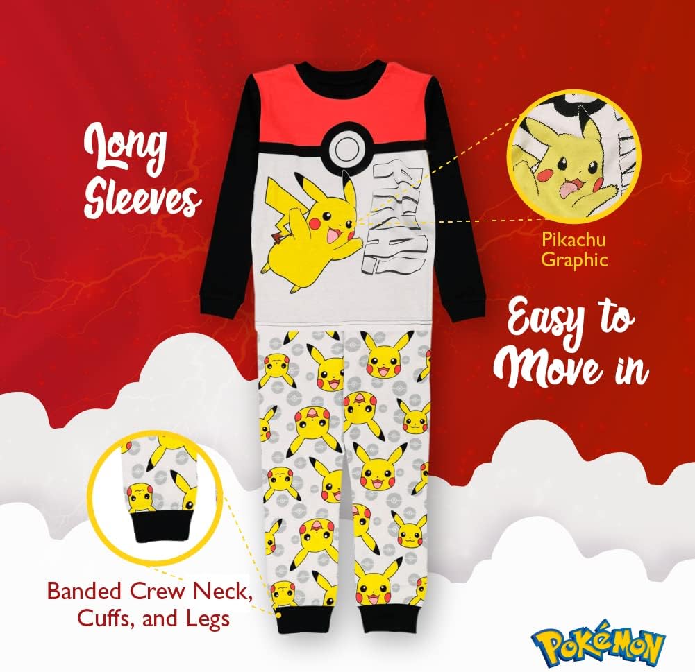 Pokémon Boys' 6-piece Snug-fit Cotton Pajama Set, Matching Pajamas