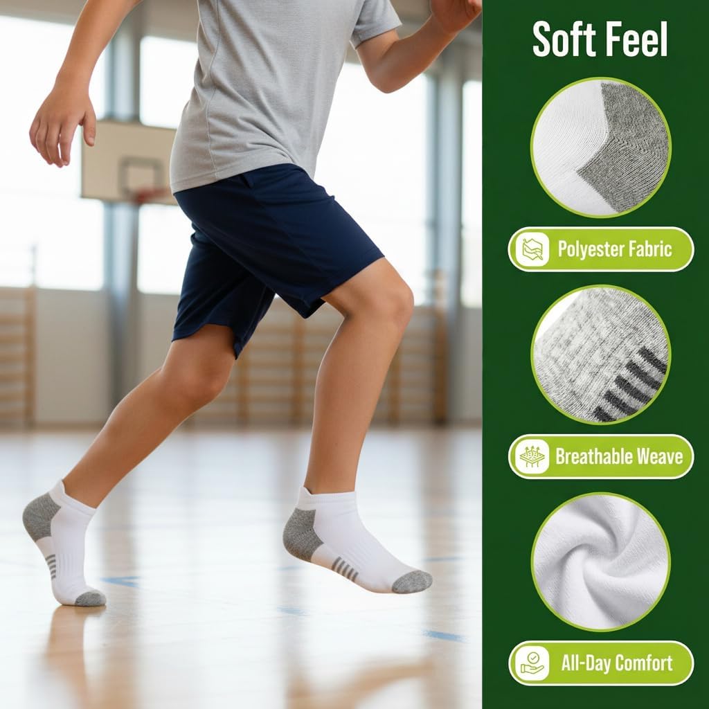 20 Pairs Boys Low Cut Ankle Socks Kids Crew Athletic Breathable Cushion Sole Socks for Running Hiking