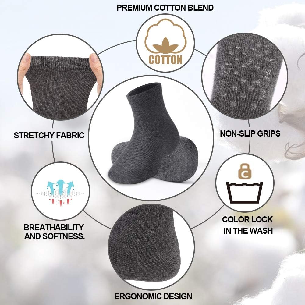 Baby Toddlers Crew Socks with Non-Slip Grip 12 Pack Cotton Stretch Socks