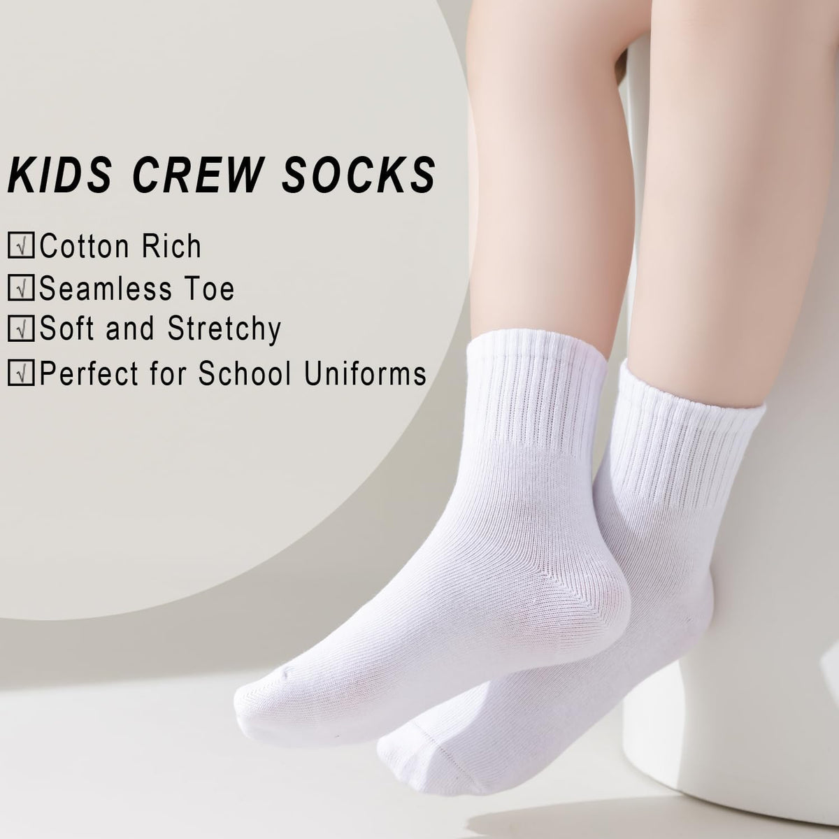 EPEIUS Kids Crew Socks Seamless Cotton Dress Socks for Boys Girls 1-15Y