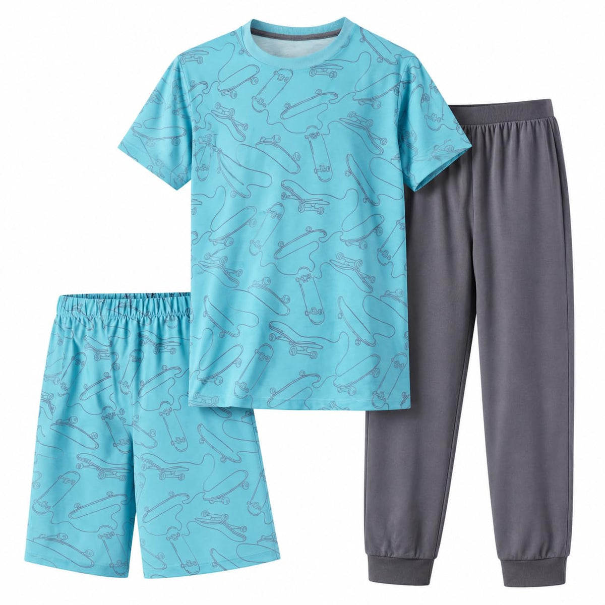 US Angels Boys Pajamas Set | 3-Piece Pant, Shirt, Shorts Sleepwear Pjs for Kids | Loose Fit, Soft, Breathable Blue Plaid