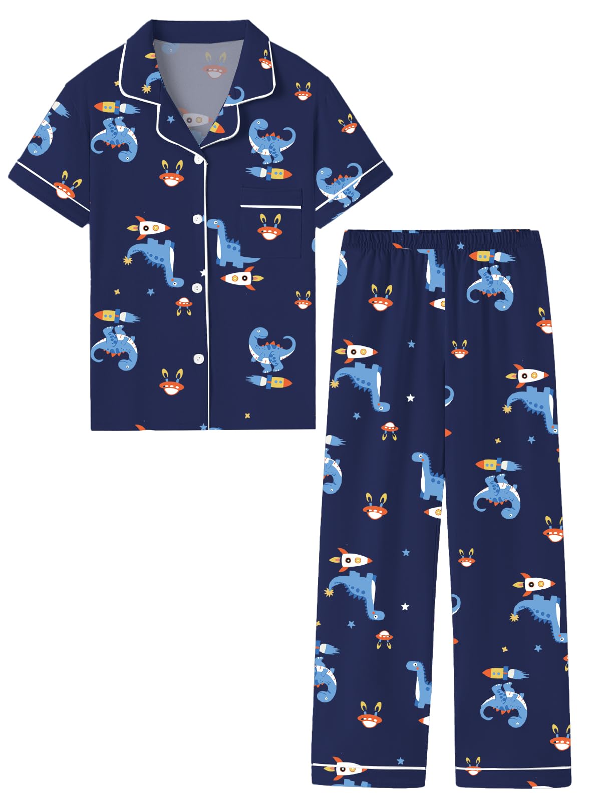 Umeyda Boys 100% Cotton Pajamas Short Sleeve and Long Pants 2-Piece PJ Set