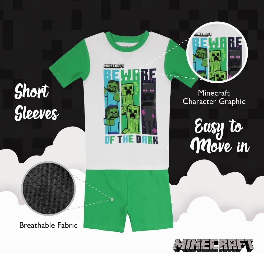 Minecraft boys 4-piece Snug-fit Cotton Pajama Set, Soft & Cute for Kids