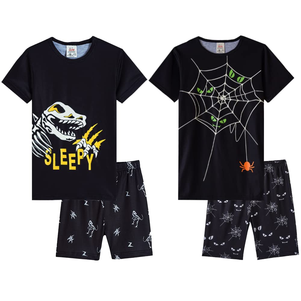 MyFav Boys Pajamas Sets Glow in Dark Summer Short Sleeve Sleepwear Skull Kids Pjs