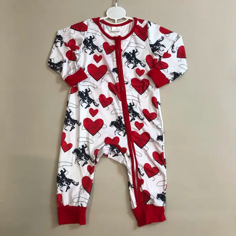 Boys' Valentine's Day Pajamas Set, Kids' 2-Piece Western Cowboy Heart Print Casual Comfy Cotton Sleepwear, Onesie, Kid, Casual Comfy Pajama, Children, Sleepwear Pajamas