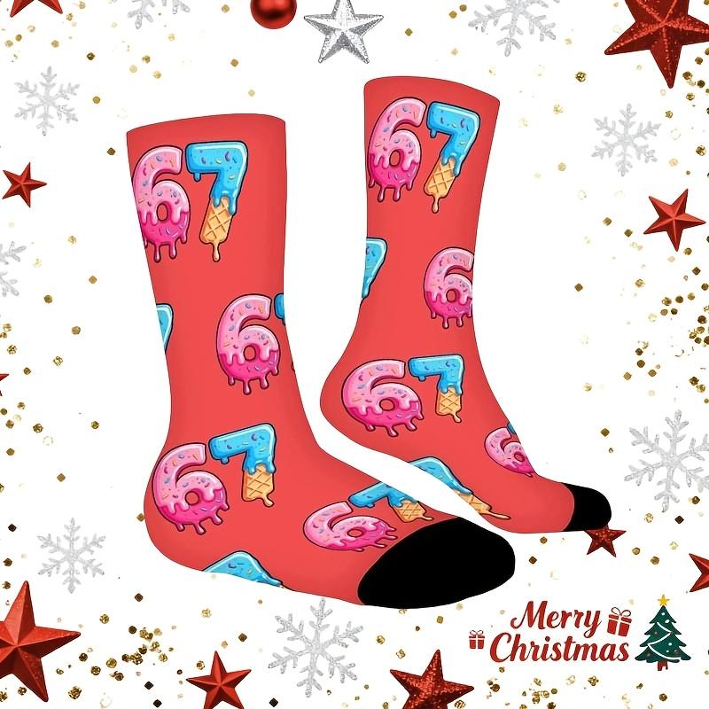 67 Ice Cream Print Socks Suitable for Boys & Girls - Funny 67 Number Meme Socks with Ice Cream Cone & Sprinkle Design, Winter Warm Funny Gifts for Teenagers (Hand Wash/Dry Clean), for Teenager