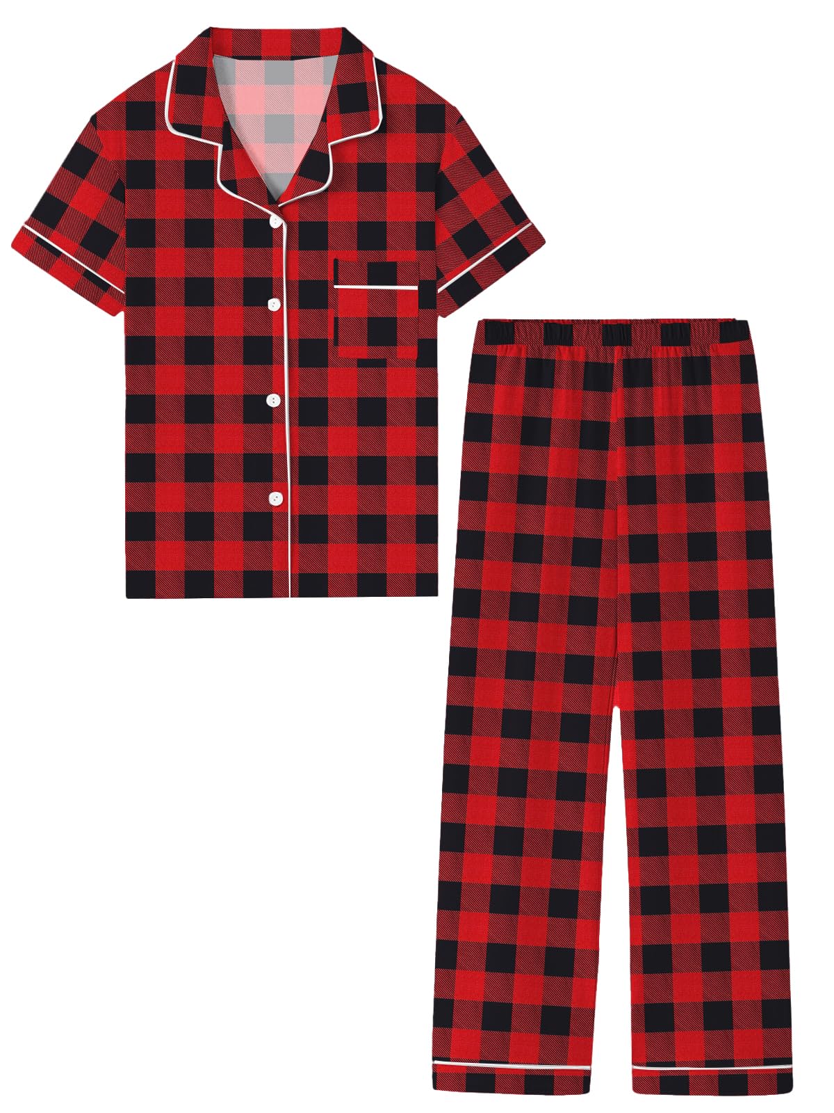 Umeyda Boys 100% Cotton Pajamas Short Sleeve and Long Pants 2-Piece PJ Set