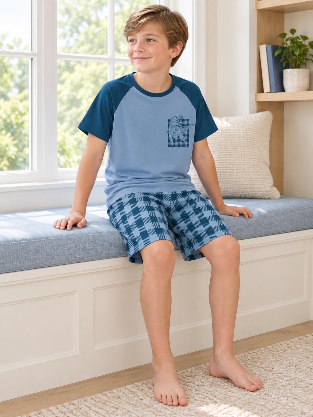 Beezizac Boys Pajamas Raglan Summer Cool Short Sleeve Set Size 6-18