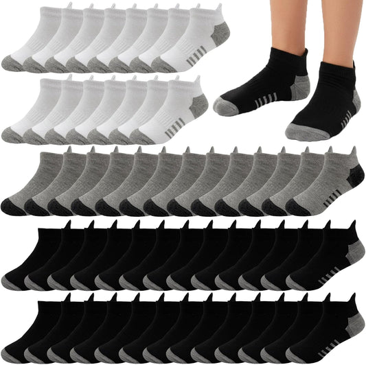 20 Pairs Boys Low Cut Ankle Socks Kids Crew Athletic Breathable Cushion Sole Socks for Running Hiking