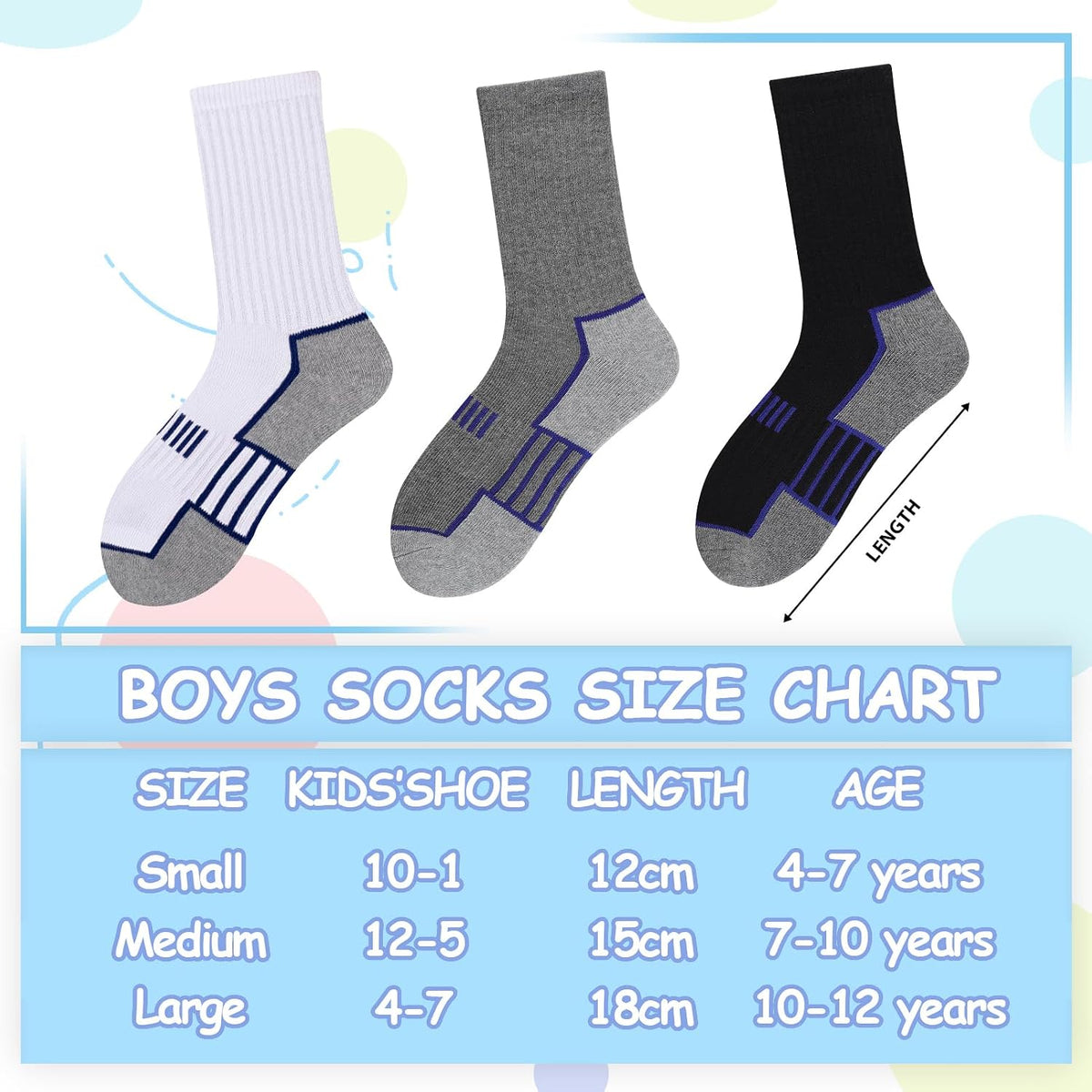 Comfoex 10 Pairs Boys Socks Crew Athletic Calf Long Socks Half Cushioned Socks For Kids 4-6 6-8 8-10 Years Old