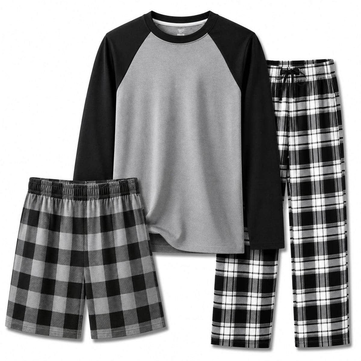 US Angels Boys Pajamas Set | 3-Piece Pant, Shirt, Shorts Sleepwear Pjs for Kids | Loose Fit, Soft, Breathable Blue Plaid