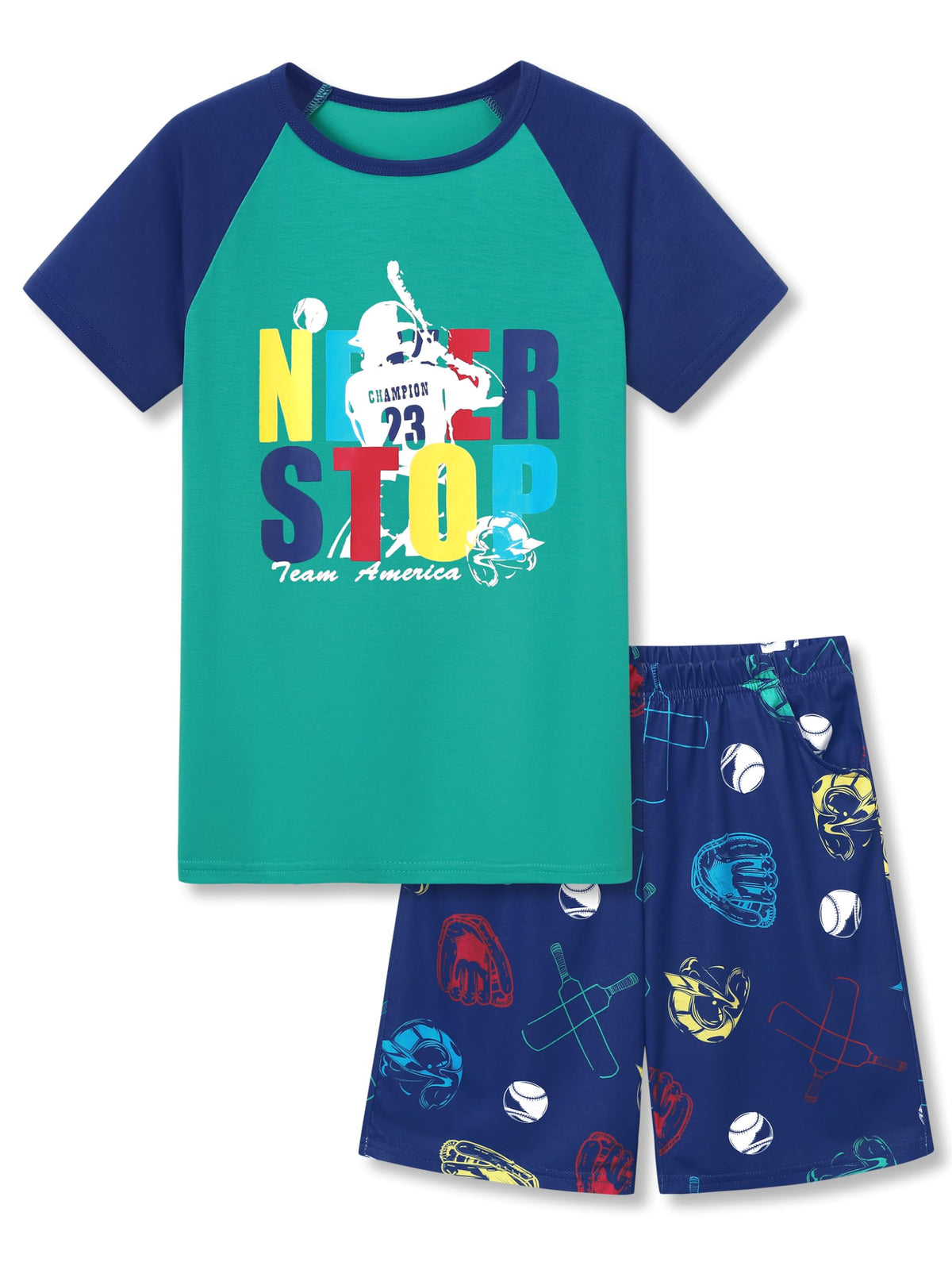 Topgal Boys 2-Piece Short Sleeve Tee & Shorts Pajamas Set Size 6-18