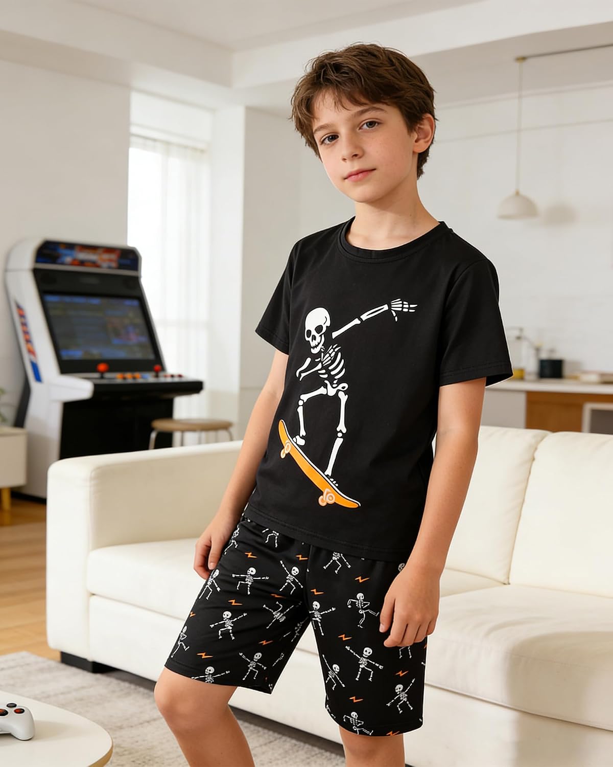 MyFav Boys Pajamas Sets Glow in Dark Summer Short Sleeve Sleepwear Skull Kids Pjs