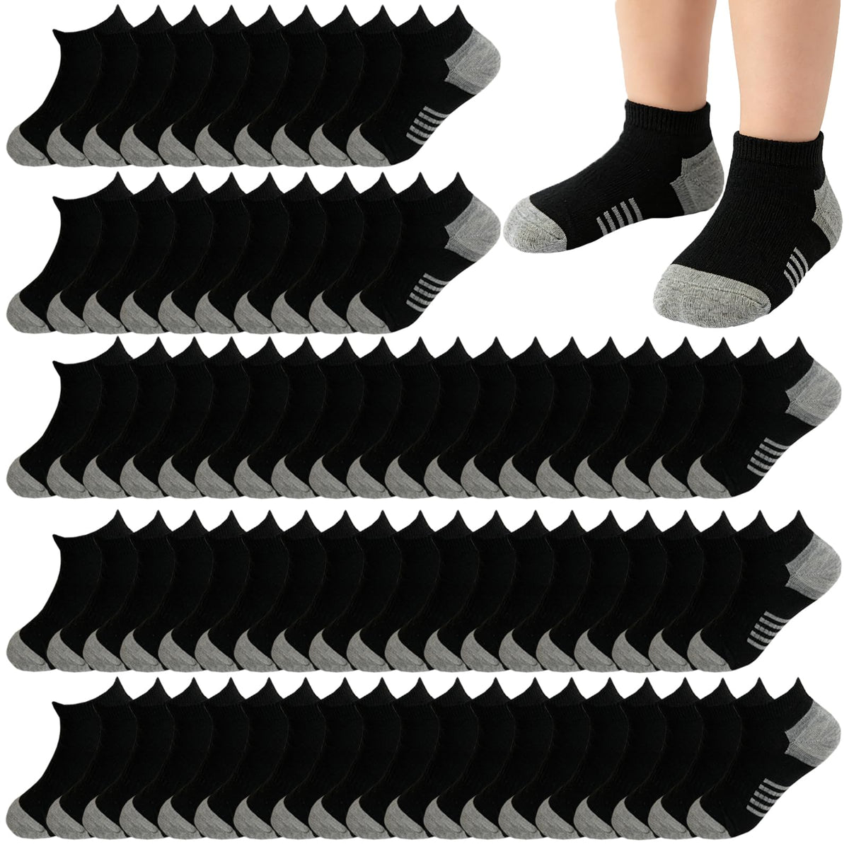 6/20 Pairs Boys Low Cut Ankle Socks Kids Crew Athletic Breathable Cushion Sole Socks for Running Hiking 4-12 Years