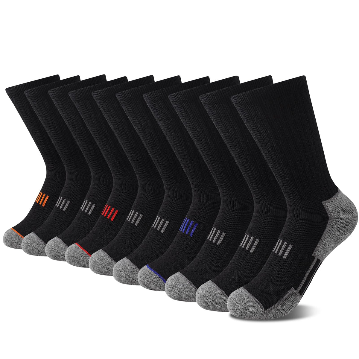 Comfoex 10 Pairs Boys Socks Crew Athletic Calf Long Socks Half Cushioned Socks For Kids 4-6 6-8 8-10 Years Old
