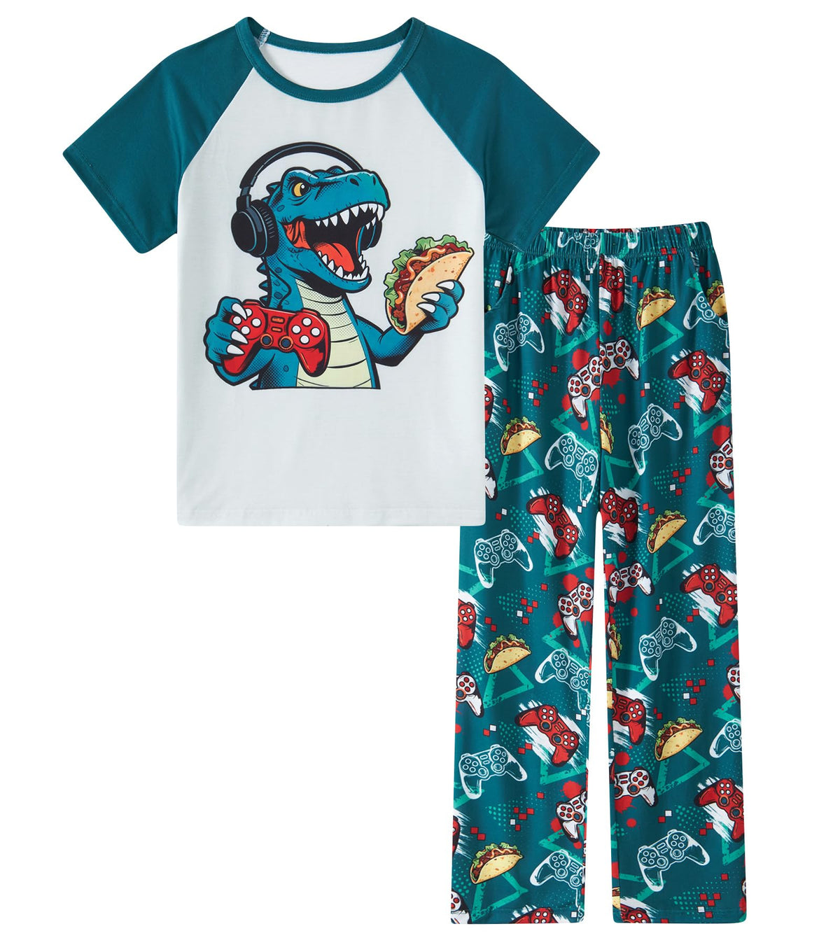 Funnycokid Boys Pajamas 2 Piece Kids Summer Pjs Loose Fit Size 6-12