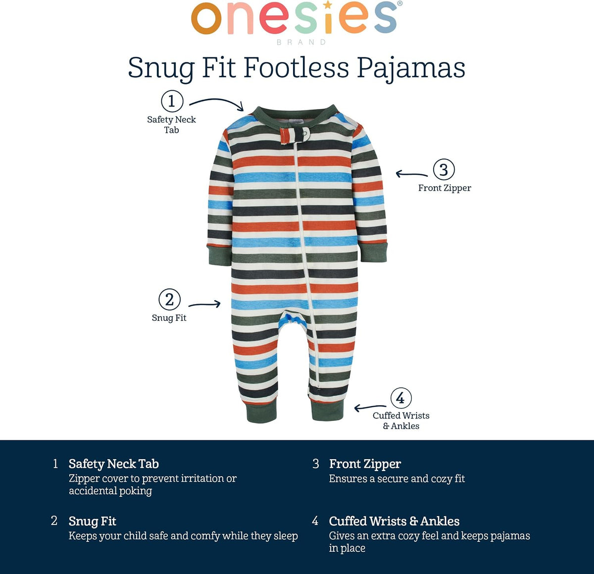 Onesies Brand Baby Boys' 3-pack Snug Fit One-piece Cotton Pajamas