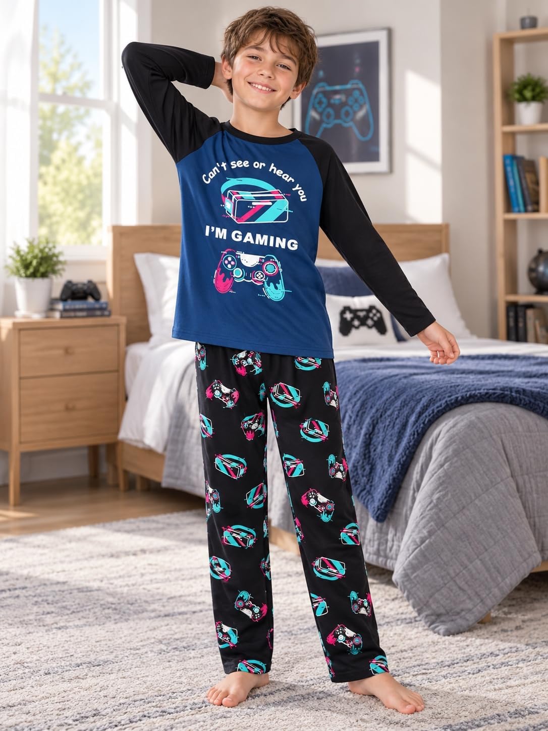 Tebbis Boys Comfy Trendy Print Long Sleeve & Pants Pajama Set Sizes 6-18