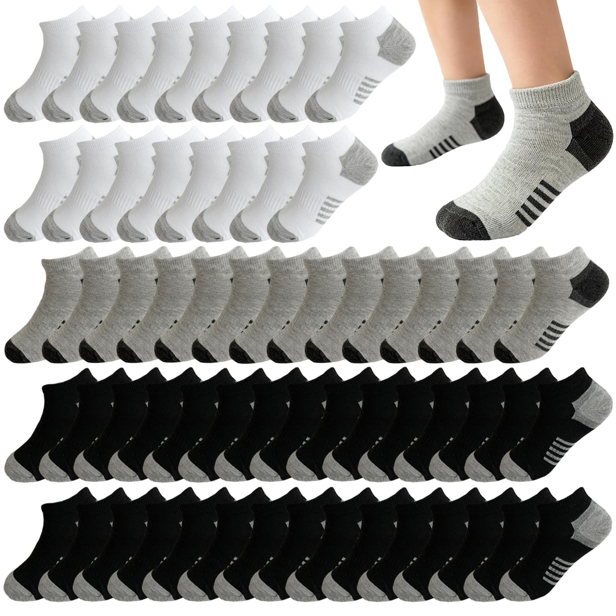 16-30 Pairs Boys Low Cut Ankle Socks Kids Crew Athletic Breathable Cushion Sole Socks for Running Hiking
