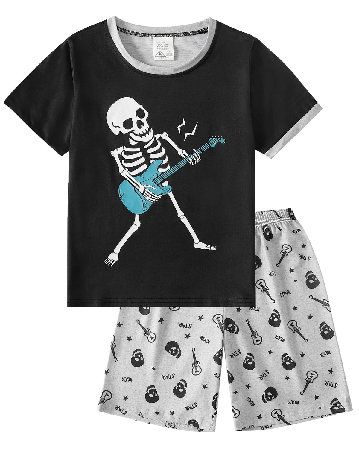 MyFav Boys Pajamas Sets Glow in Dark Summer Short Sleeve Sleepwear Skull Kids Pjs