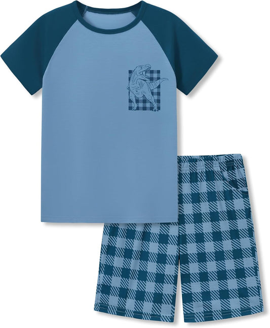 Beezizac Boys Pajamas Raglan Summer Cool Short Sleeve Set Size 6-18