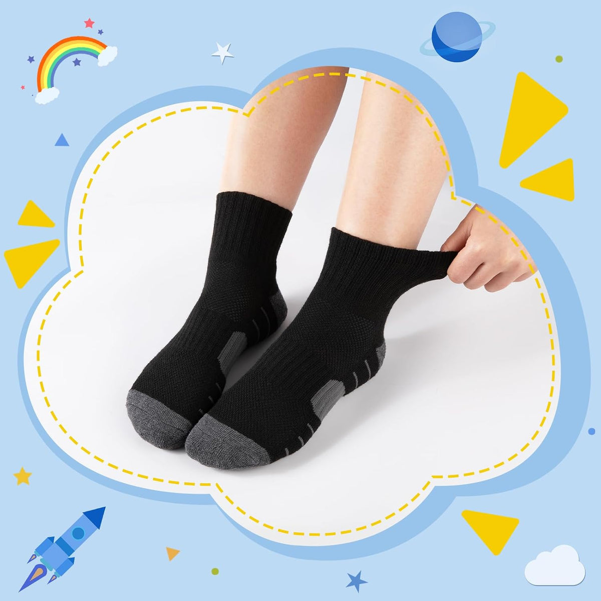 Comfoex 12 Pairs Boys Socks kids Cushioned Sport Short Quarter Athletic Sock For Little Big Kids 6-8 8-10 years