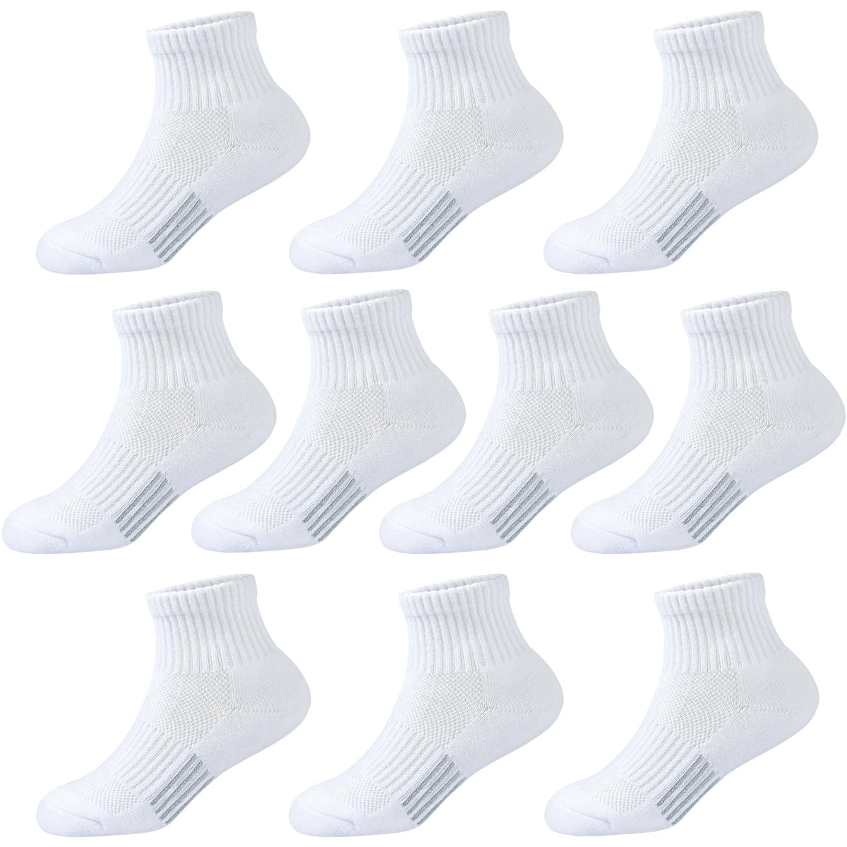 Kids Ankle Socks Boys Cushioned Athletic Short Socks Girls Cotton Quarter Sock Children Youth Sports 10 Pairs