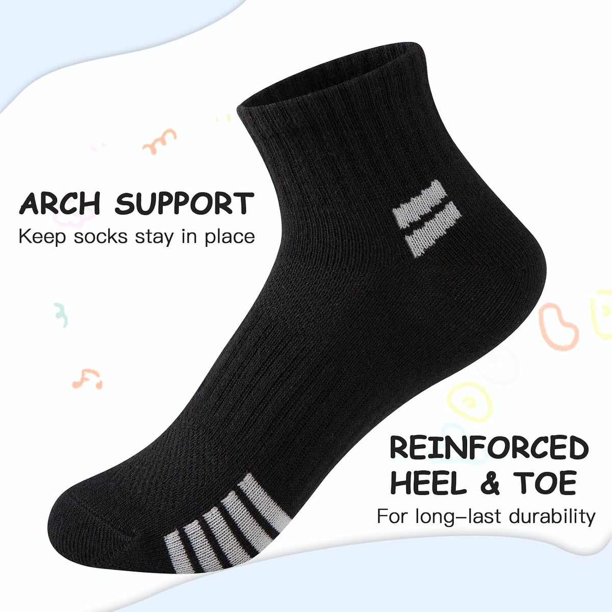 Comfoex 10 Pairs Boys Socks Quarter Athletic Socks Cotton Socks For Kids 8-10 4-6 6-8 Years Old
