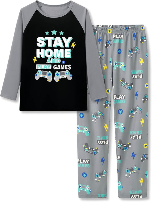 Tebbis Boys Trendy Graphic Long Sleeves & Pants Winter Pajamas Sizes 6-18