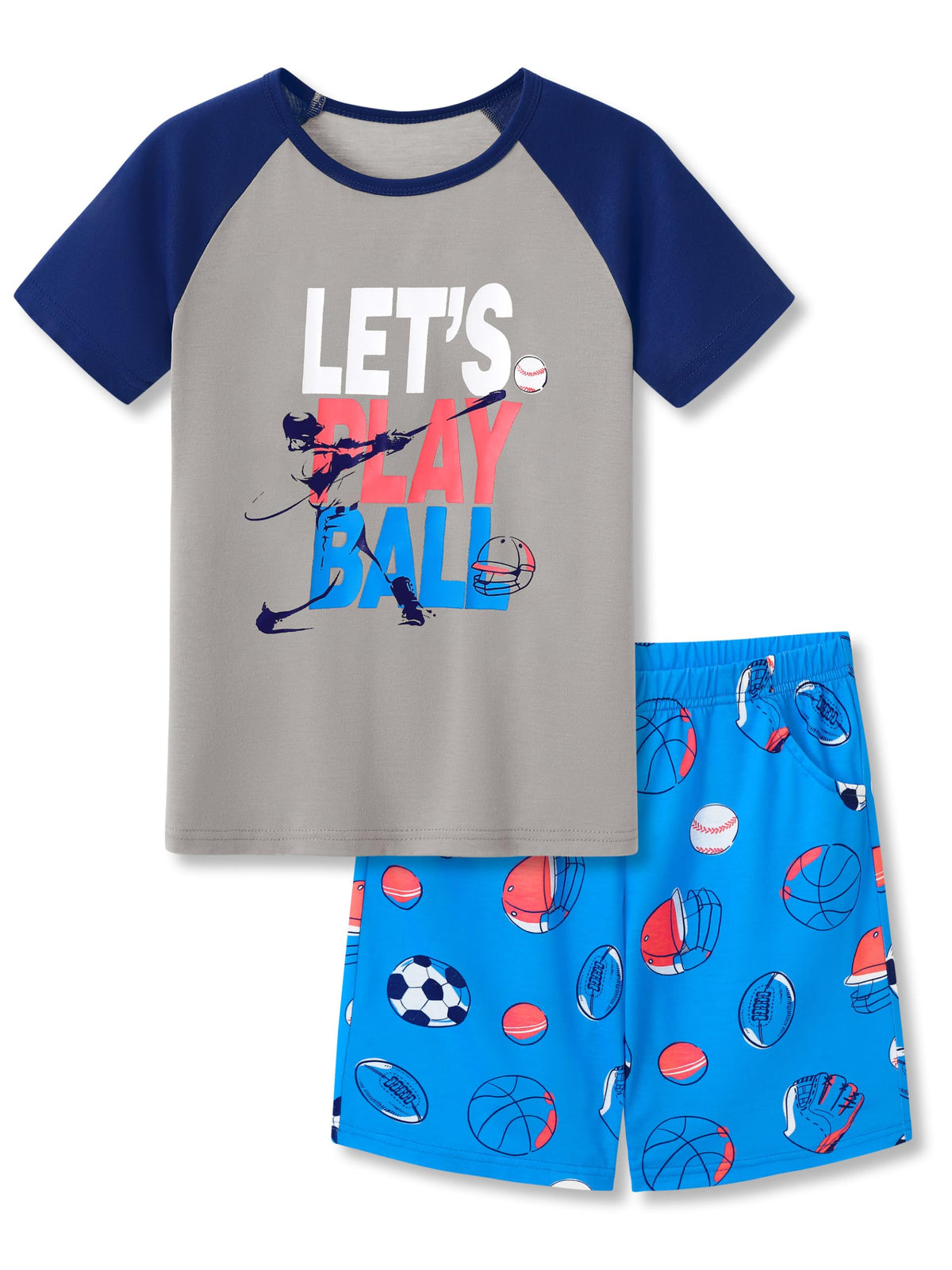 Beezizac Boys Pajamas, Teal & Navy Face Short-Sleeve and Shorts, Sizes 6-18