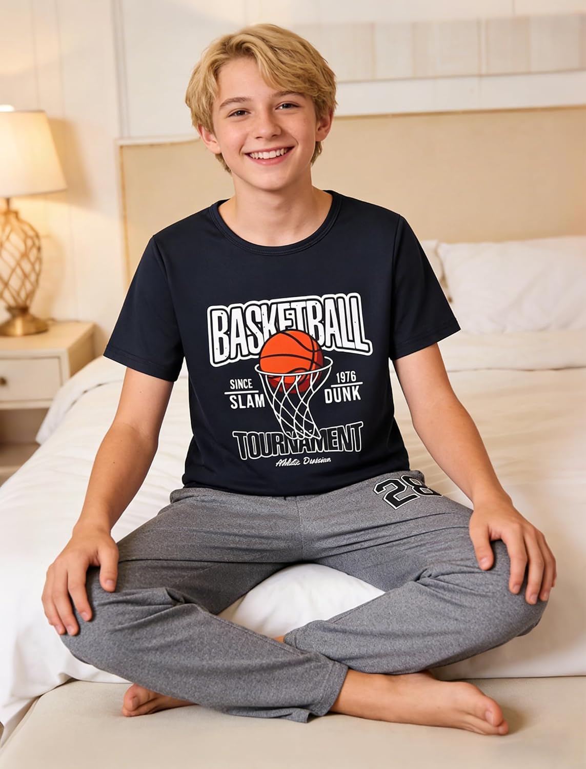 Mikrdoo Boys Pajamas 2 Piece Short Sleeve & Pants Pjs Set Soft Fun Sleepwear for Kids Size 6-16 Years