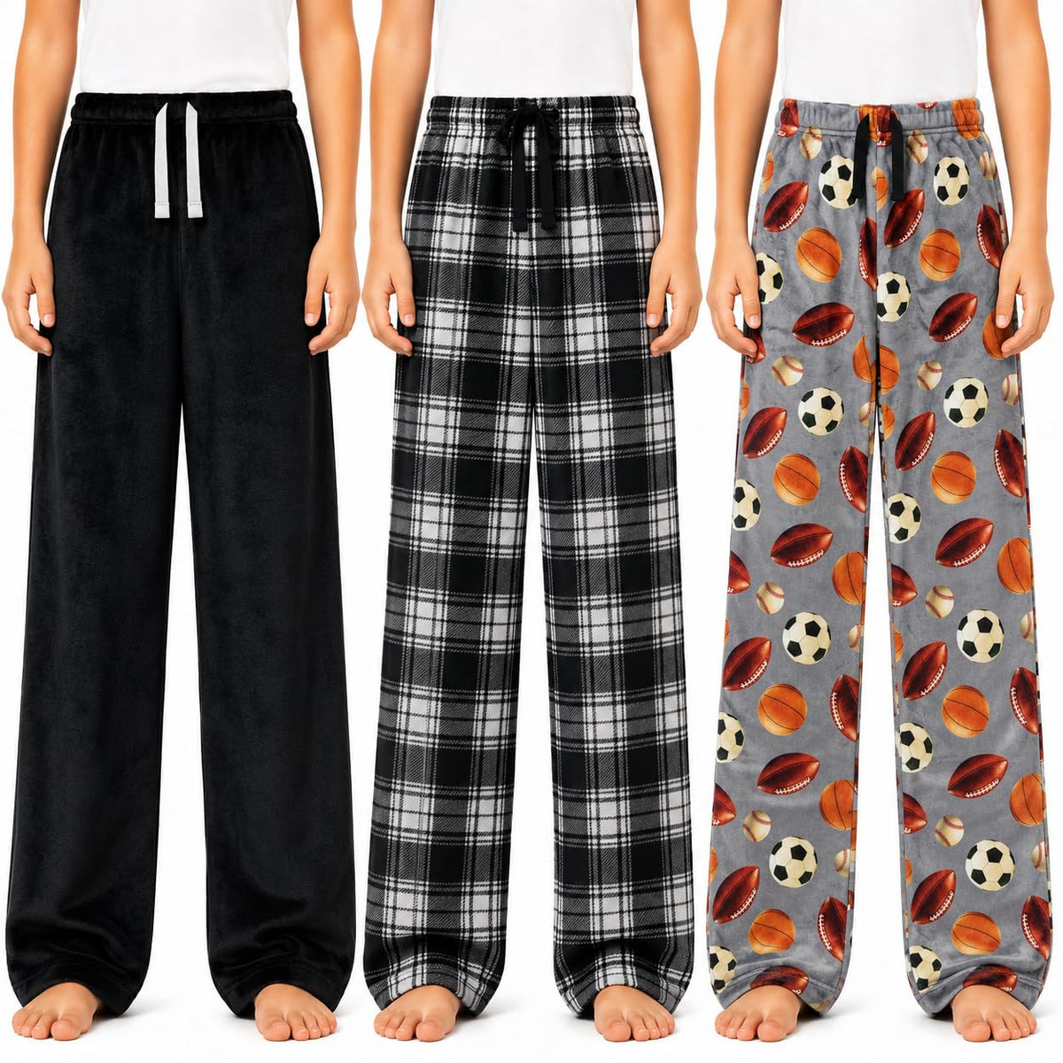 US Angels 3-Pack Boys Pajama Pants - Soft Jersey Knit OR Microfleece PJ Bottoms for Kids - Boys Sleepwear, Size 7-20
