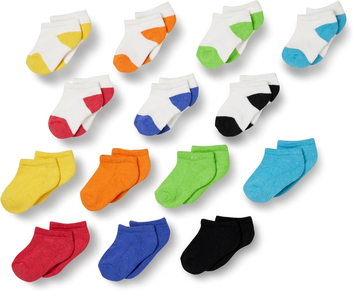 Amazon Essentials Unisex Kids and Toddlers' Cotton Low Cut Ankle Socks, 14 Pairs