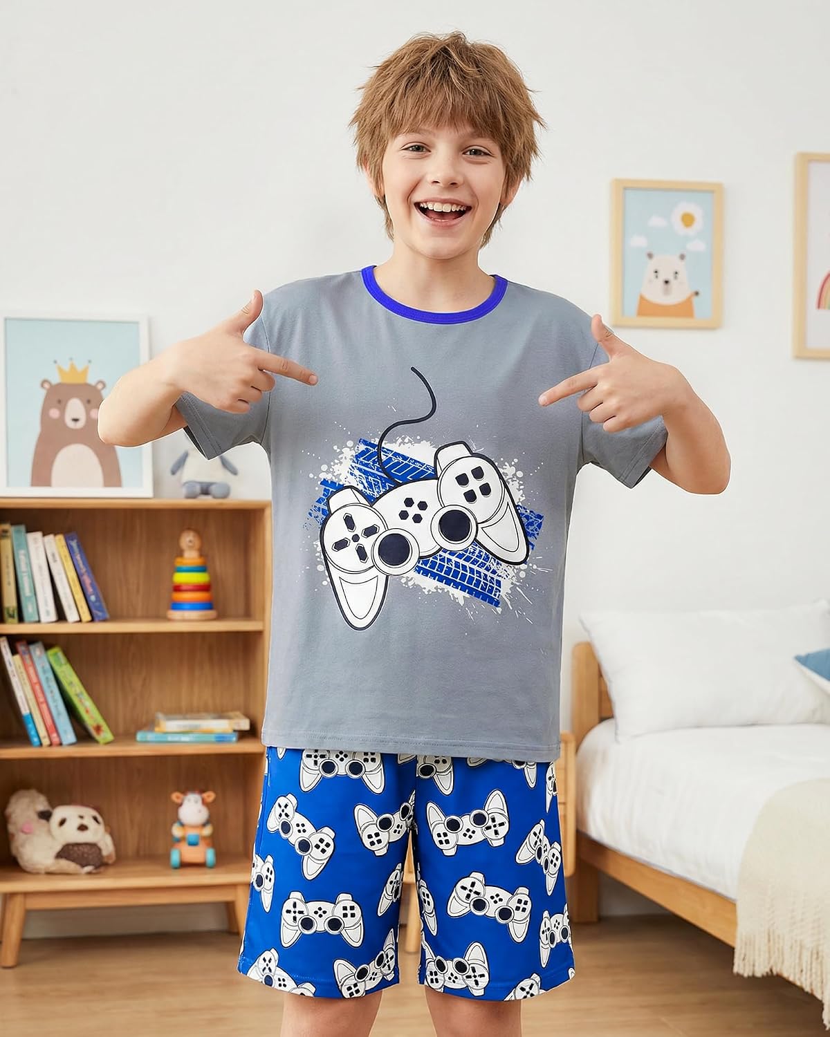 Fiodrimy Boys Pajamas Big Boys PJs Set Summer Short Sleeve Kid Sleepwear Boy Pajamas Size 8-14